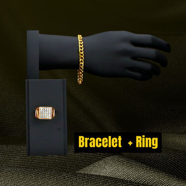 2 Golden Chain + Bracelet + Diamond Ring + Free Digital Watch @ Just Rs.599/-