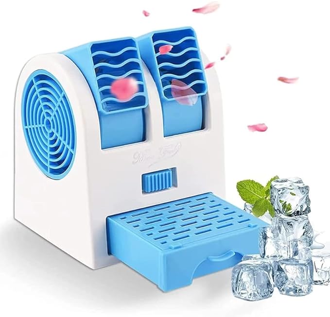 🔥Mini Cooler AC USB and Battery Operated Air Mini Water Air Cooler Cooling Fan Duel Blower with Ice Chambe Perfect for Temple,Home,Kitchen USE, Study @ Just Rs.599/-🔥