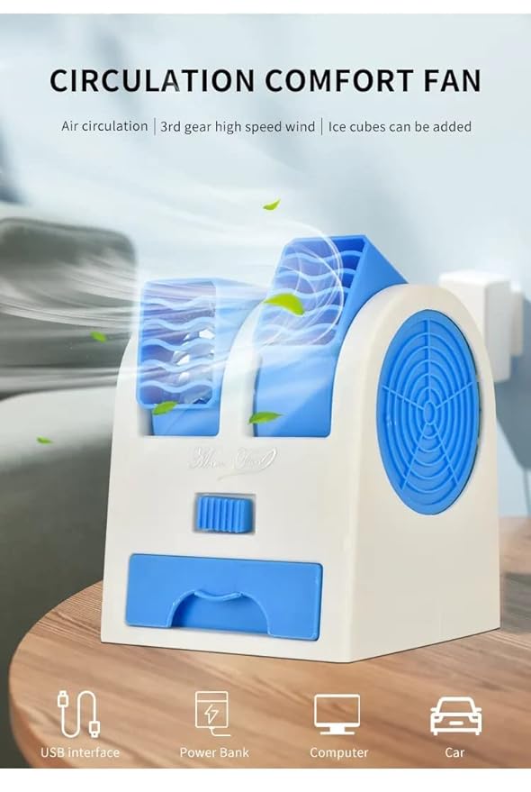 🔥Mini Cooler AC USB and Battery Operated Air Mini Water Air Cooler Cooling Fan Duel Blower with Ice Chambe Perfect for Temple,Home,Kitchen USE, Study @ Just Rs.599/-🔥