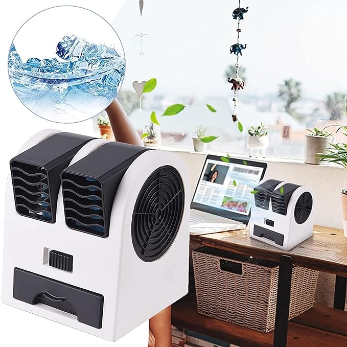 🔥Mini Cooler AC USB and Battery Operated Air Mini Water Air Cooler Cooling Fan Duel Blower with Ice Chambe Perfect for Temple,Home,Kitchen USE, Study @ Just Rs.599/-🔥