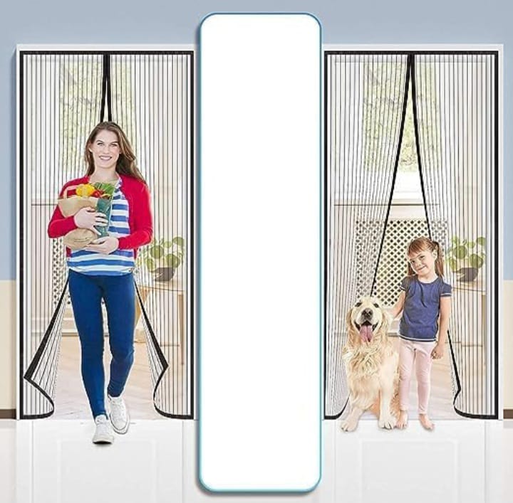 Magic Mesh | Magnetic Mosquito Screen Door Net | Curtain with Magnets | Mesh Curtain Back Door Mesh with Full Frame Hook & Loop
