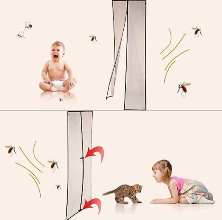 Magic Mesh | Magnetic Mosquito Screen Door Net | Curtain with Magnets | Mesh Curtain Back Door Mesh with Full Frame Hook & Loop