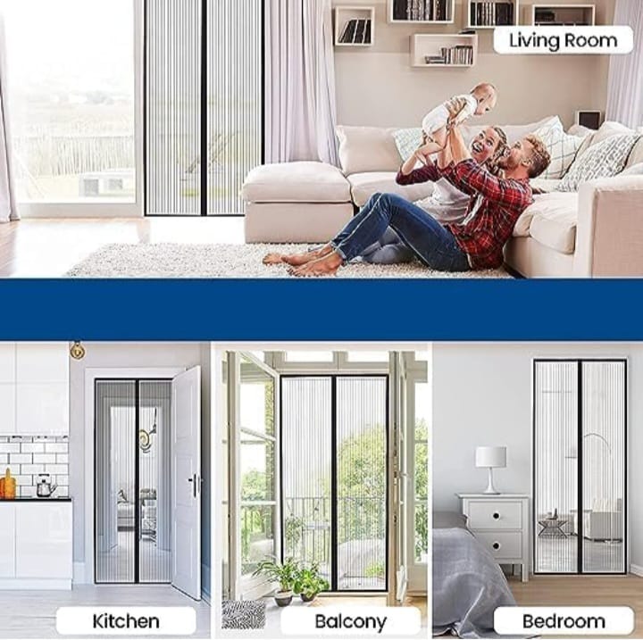 Magic Mesh | Magnetic Mosquito Screen Door Net | Curtain with Magnets | Mesh Curtain Back Door Mesh with Full Frame Hook & Loop