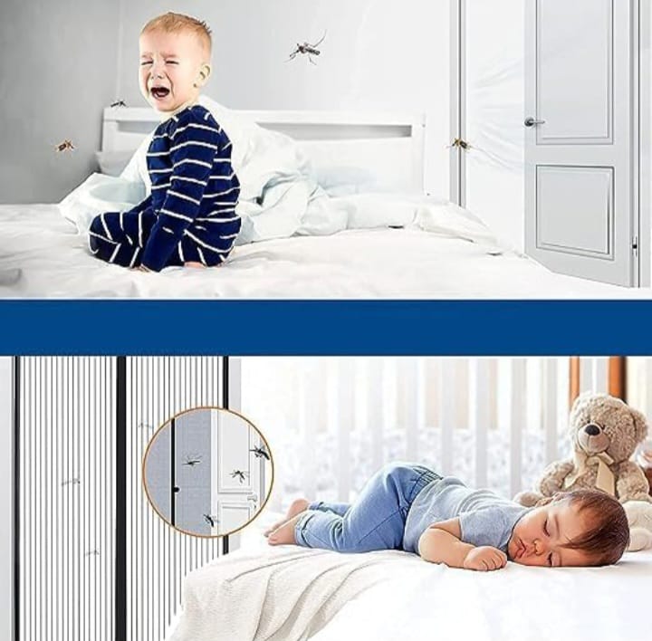 Magic Mesh | Magnetic Mosquito Screen Door Net | Curtain with Magnets | Mesh Curtain Back Door Mesh with Full Frame Hook & Loop