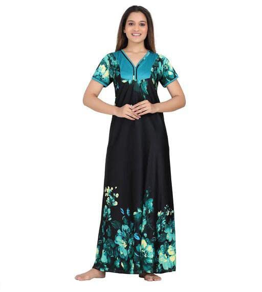 Women's Set Of 2 Printed Satin Maxi Nighty @ Just Rs.599/-