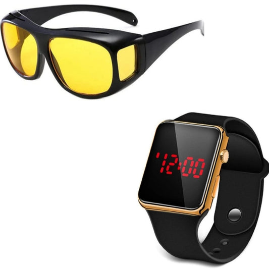 Anti Glare Day & Night HD Vision Wrap Around Goggles With Free Golden Digital Watch @ Rs. 599/- No Shipping Charges