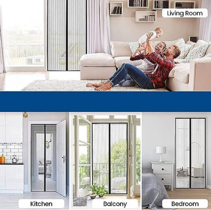 Magic Mesh | Magnetic Mosquito Screen Door Net | Curtain with Magnets | Mesh Curtain Back Door Mesh with Full Frame Hook & Loop