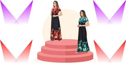 Women's Set Of 2 Printed Satin Maxi Nighty @ Just Rs.599/-