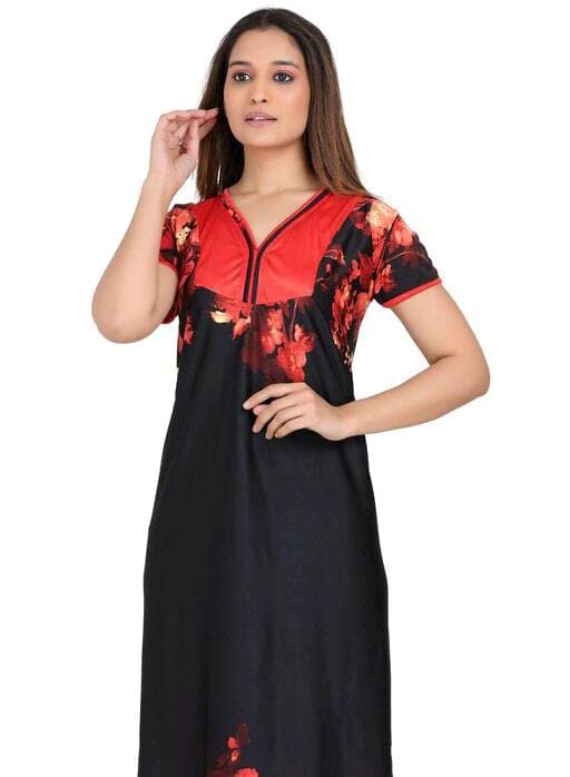 Women's Set Of 2 Printed Satin Maxi Nighty @ Just Rs.599/-
