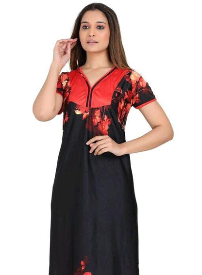 Women's Set Of 2 Printed Satin Maxi Nighty @ Just Rs.599/-
