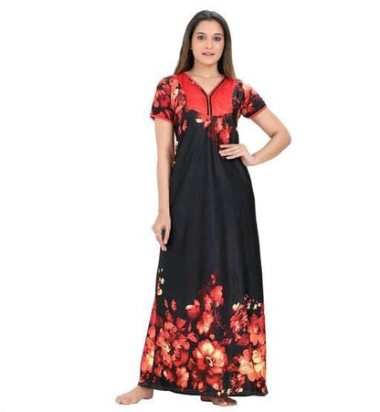 Women's Set Of 2 Printed Satin Maxi Nighty @ Just Rs.599/-