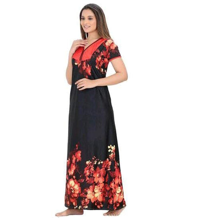 Women's Set Of 2 Printed Satin Maxi Nighty @ Just Rs.599/-