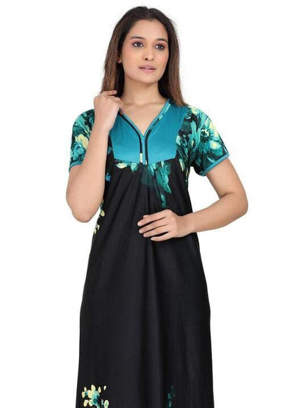 Women's Set Of 2 Printed Satin Maxi Nighty @ Just Rs.599/-