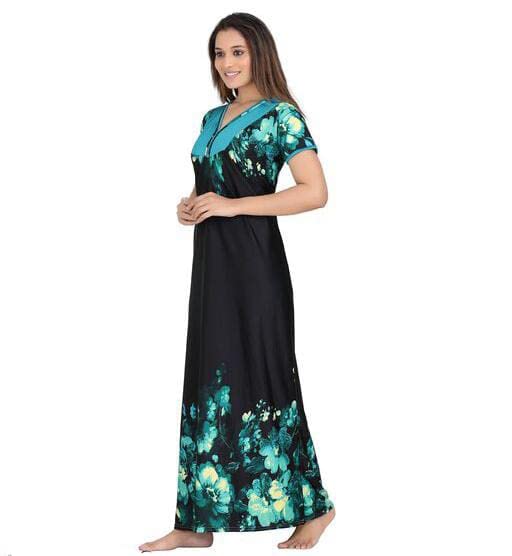 Women's Set Of 2 Printed Satin Maxi Nighty @ Just Rs.599/-
